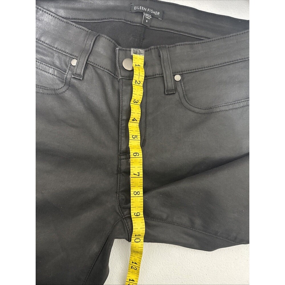 Eileen Fisher Women Sz 6 Black Coated Waxed Organic Cotton Skinny Jean Stretch - Picture 15 of 16